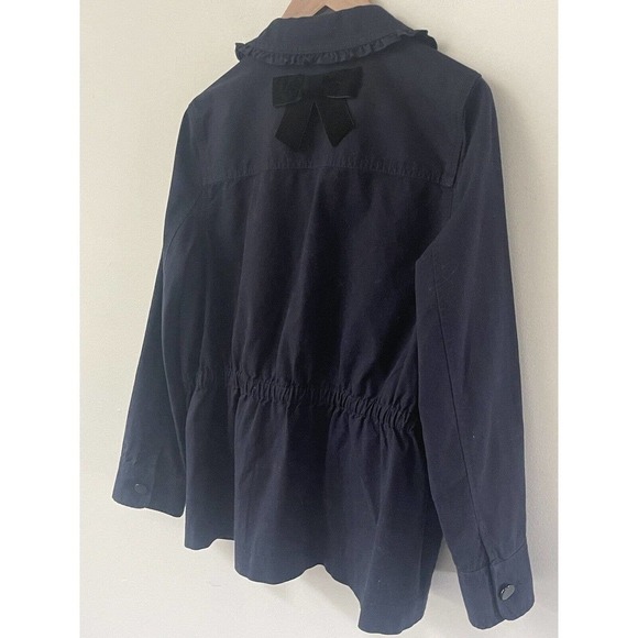 Kate Spade Broome Street Womens Ruffle Utility Military Jacket Navy Blue Button - Picture 6 of 14